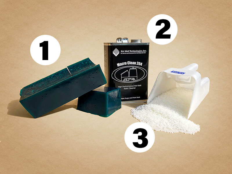 1200-HMP, Green Kleen, and Macro Clean purge compound